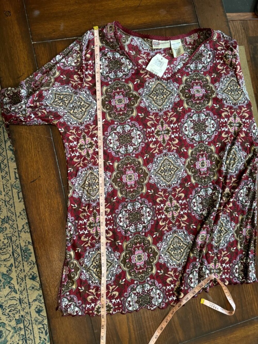 Vintage Faded Glory V-Neck Tunic Blouse Sheer Knit Shirt Mesh Netting 18/20 NEW - Picture 12 of 14